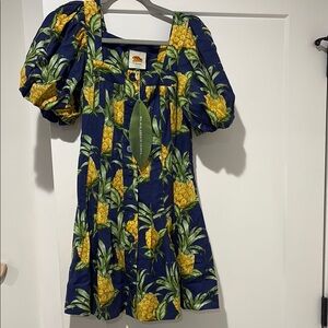 NWT Farm Rio DELICATE PINEAPPLE NAVY BLUE mini dress size xxs